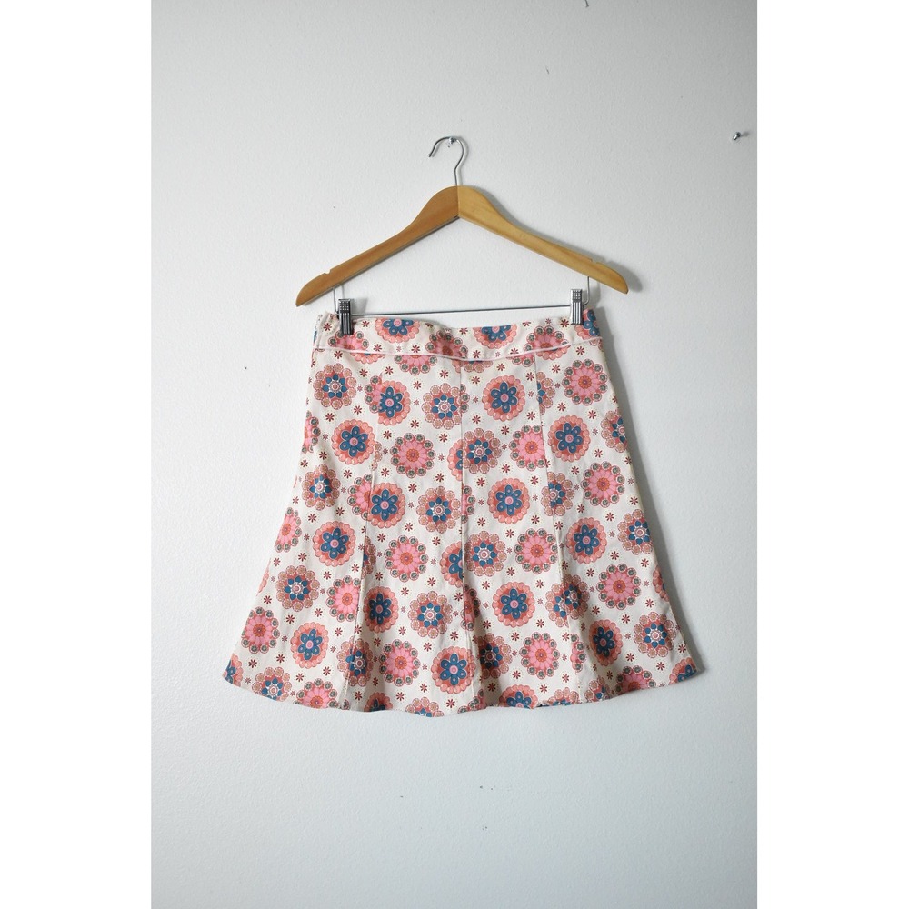 lm lm Floral Mandala A-Line Skirt Womens M Pink Blue Retro 60s Style Mini - Picture 5 of 7